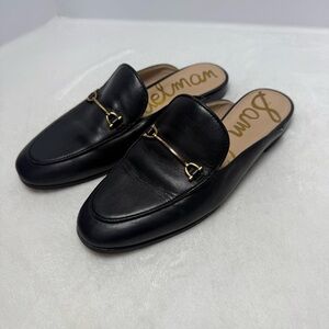 Sam Edelman Black Leather Loafers with Gold Detailing